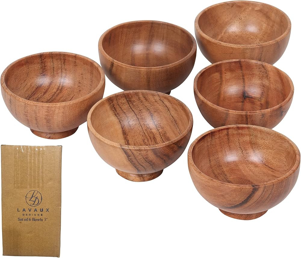 LAVAUX DESIGNS Set of 6 Acacia wood small bowls, 4 fl oz 3.25 * 2 inches | Hand carved wooden Kit... | Amazon (US)