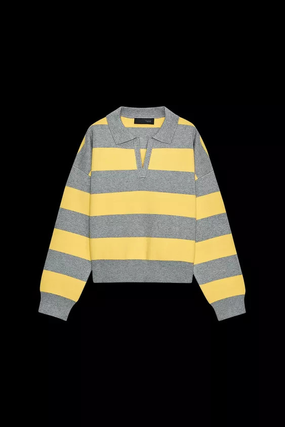 STRIPED KNIT POLO COLLAR SWEATER | Zara UK