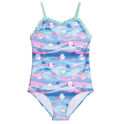 Squishmallows Little Girls Ruffled One Piece Bathing Suit UPF 50+ Blue / Pink Turquoise 6 | Target