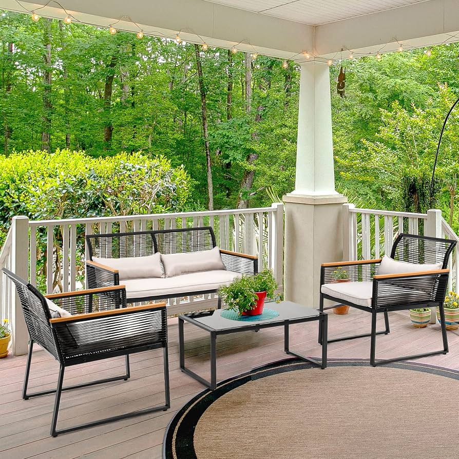 YITAHOME Patio Furniture Wicker Outdoor Bistro Set, 4-Piece All Weather Rattan Conversation Loves... | Amazon (US)