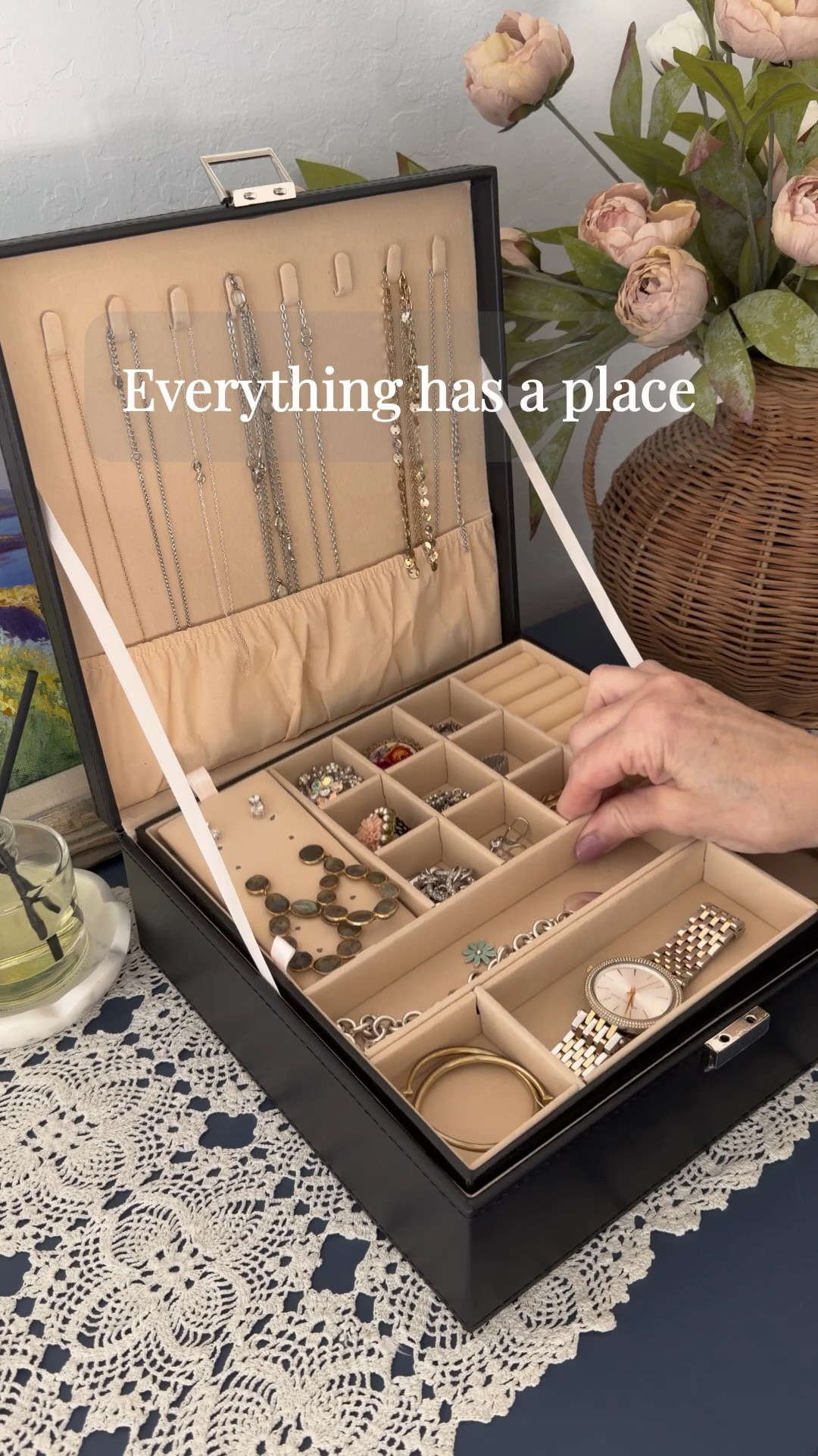 I like the layout of this jewelry box — especially how it keeps necklaces separated — and it looks nice sitting out on the dresser.

Gifted
 
🏠 I share real-life decor, home finds, and organization for spaces that are pretty, not perfect. 💫
 

#LTKhome #LTKfindsunder50

#LTKHome