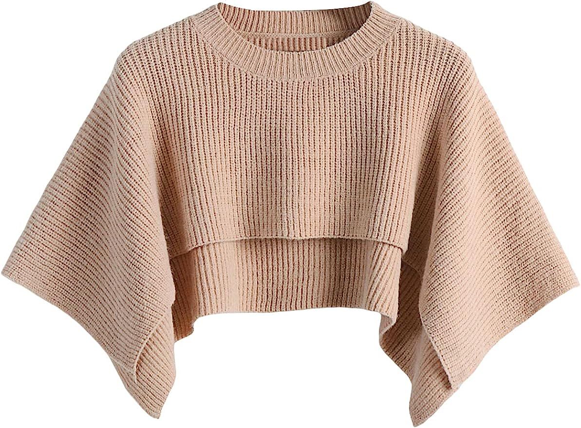 SheIn Women's Round Neck Drop Shoulder Batwing Half Sleeve Crop Sweater High Low Knit Pullover To... | Amazon (US)