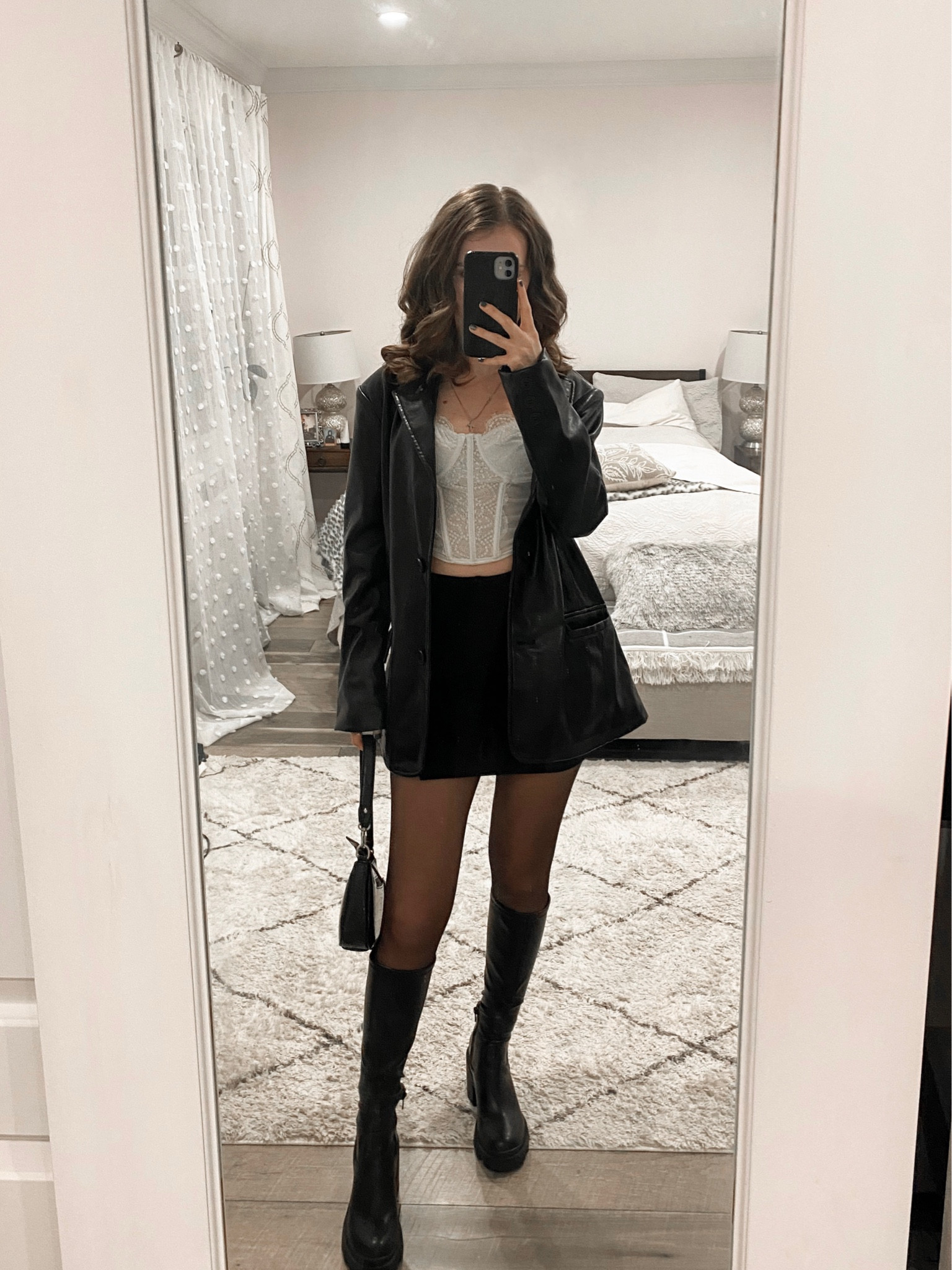 A lace bustier top paired a black mini skirt, black leather blazer, knee high boots, and shoulder bag makes a cute going out outfit. 
.
.
.
.
.

Going out outfits | going out tops | blazer outfit | black blazer | oversized black blazer | faux leather blazer | womens blazers | corset top | tops amazon | cute tops | date night tops | lace top | skirt outfit | skirt with tights | skirt and boots | black skirt outfit | black mini skirt | hand bags | tights | boots outfit | boots black | chunky boots | fall outfits | fall fashion | fall boots | boots 2023 

#LTKFind #LTKSale #LTKHoliday #LTKHalloween #LTKSeasonal #LTKU #LTKitbag #LTKsalealert #LTKshoecrush #LTKstyletip #LTKfindsunder50 #LTKfindsunder100 #LTKtravel

