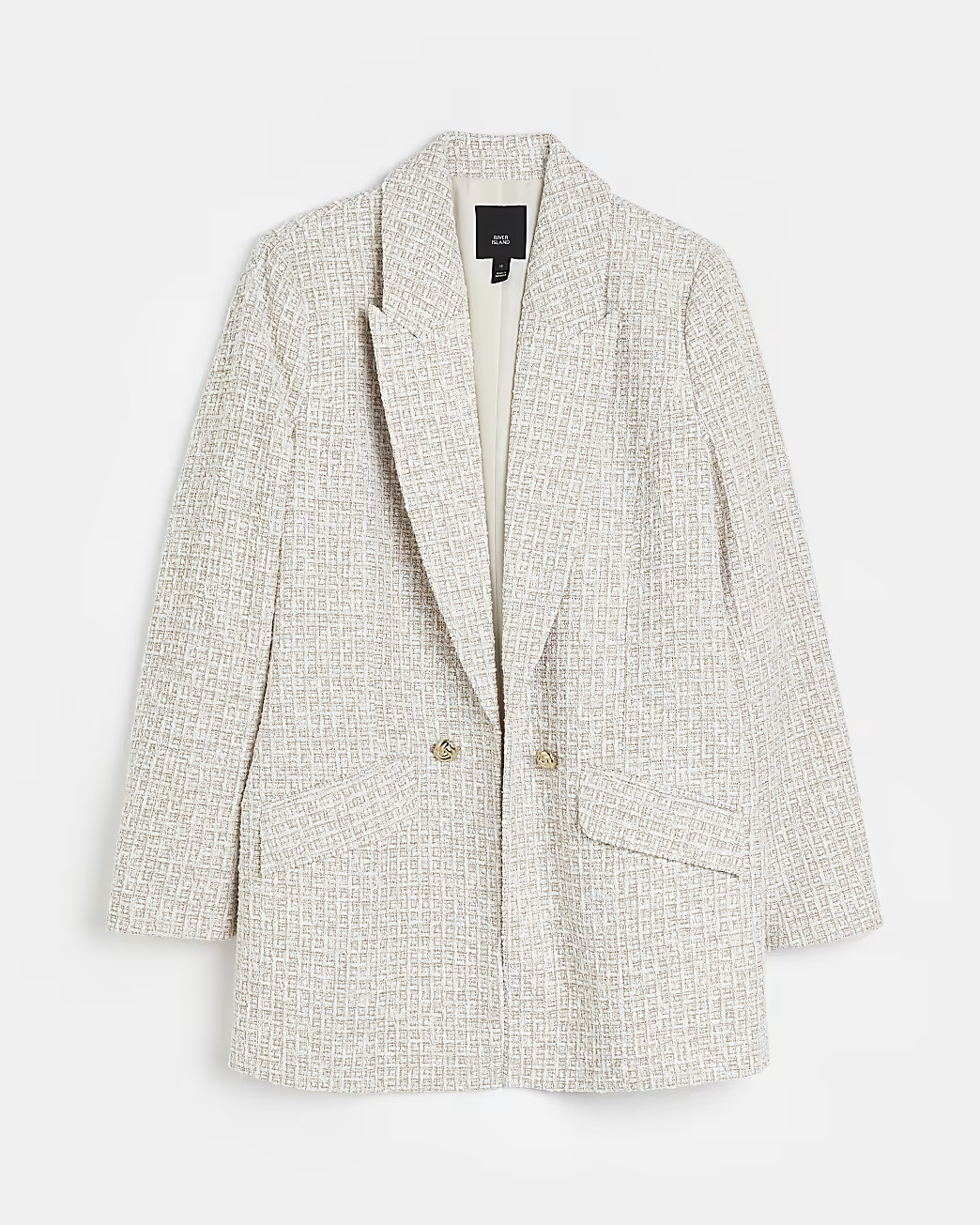 Cream boucle longline blazer | River Island (US)
