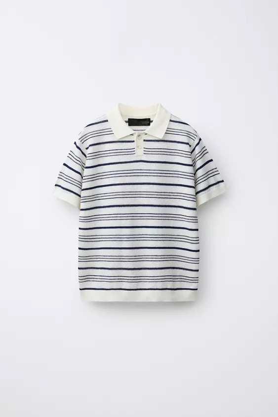 STRIPED COTTON LINEN BLEND POLO | Zara US