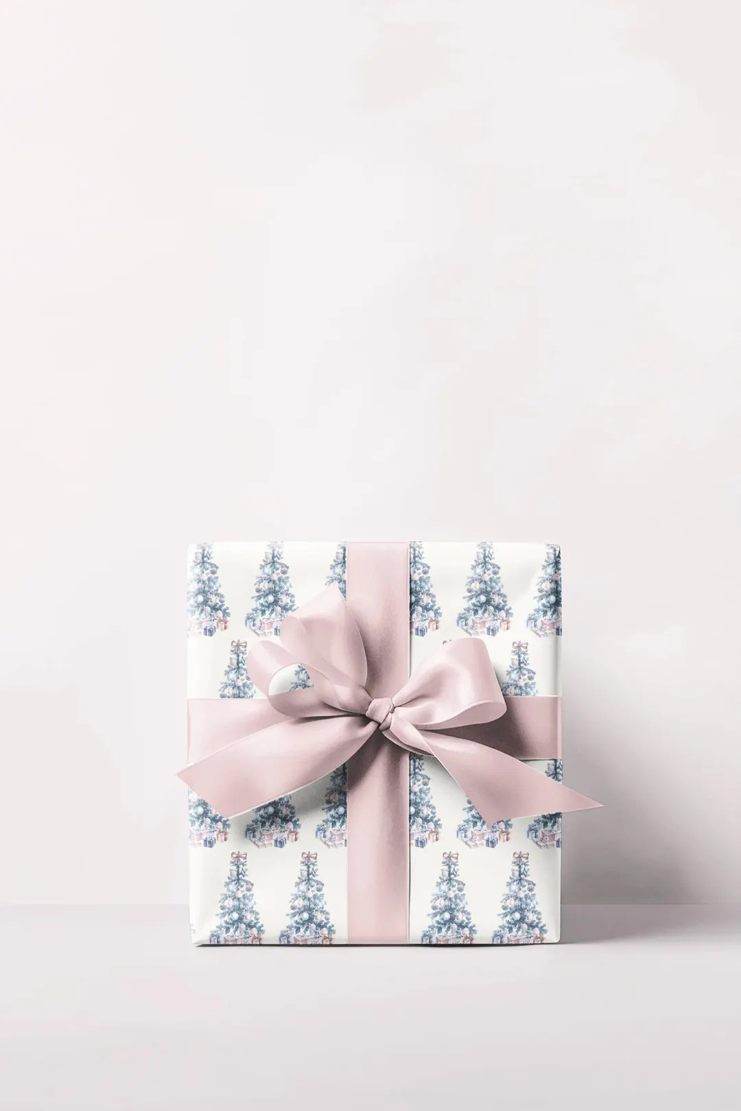 Christmas Tree Bow Watercolor Wrapping Paper Pink Blue Gift Wrap Roll, Christmas, Holiday Gift Wr... | Etsy (US)