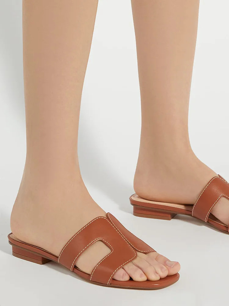 Dune London Tan Brown Standard Fit Leather Loupe Smart Slider Sandals | Next EU