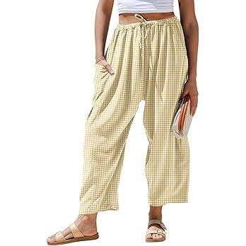 TARSE Womens Linen Wide Leg Striped Pants Casual Barrel Loose Drawstring Low Waist Palazzo Harem ... | Amazon (US)