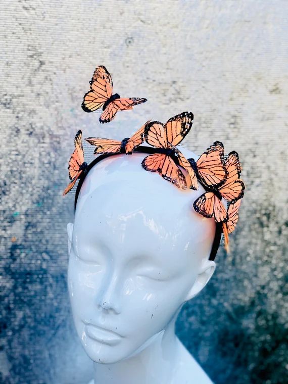 Orange Monarch Headdress Butterfly Tea Party Fascinator Butterfly headpiece Butterfly Bohemian He... | Etsy (US)