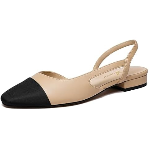 Adrizzlein Womens Slingback Flat Pumps Closed Round Toe Two Toned Casual Flat Office Shoes | Amazon (US)