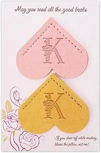 2 Pcs Personalized Leather Heart Bookmarks with Initial, Cute Letter Corner Page Book Marks for W... | Amazon (US)
