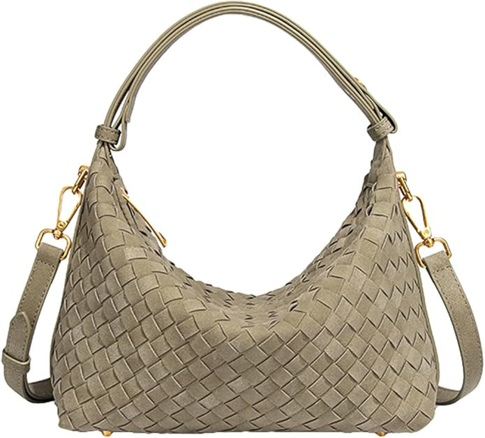 Suede Woven Tote Bag Shoulder Purse for Women Faux Suede Crossbody Handbag Clutch Woven Hobo Bag ... | Amazon (US)