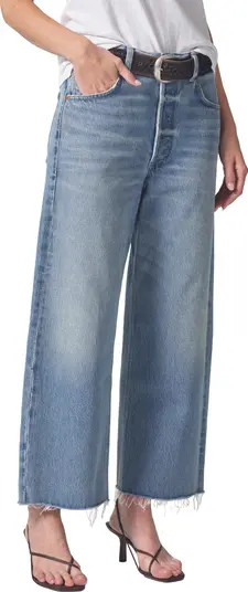 Ayla Raw Hem High Waist Crop Baggy Wide Leg Jeans | Nordstrom