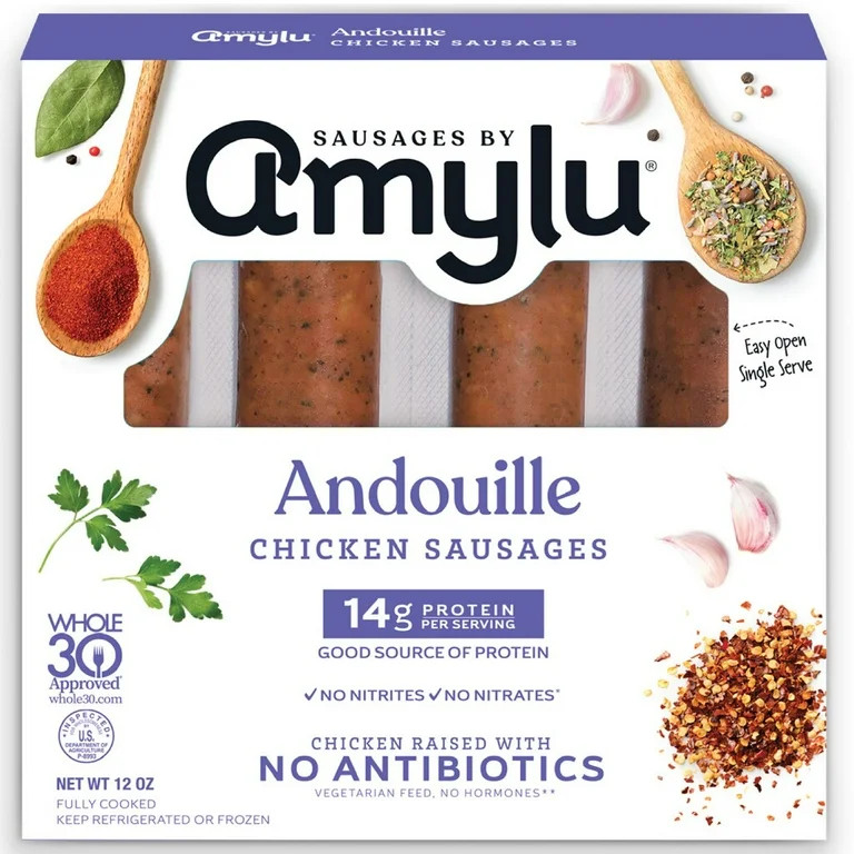 Amylu Foods Andouille Chicken Sausages, 12oz, 4 Count, Refrigerated | Walmart (US)