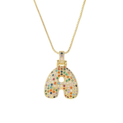 Grdsaw Bubble Gold Initial Necklace for Women Bubble Letters Colorful Rhinestone Letter Initial Bubble Pendant Crystal Necklace Jewelry Gift (Letter A) | Amazon (US)