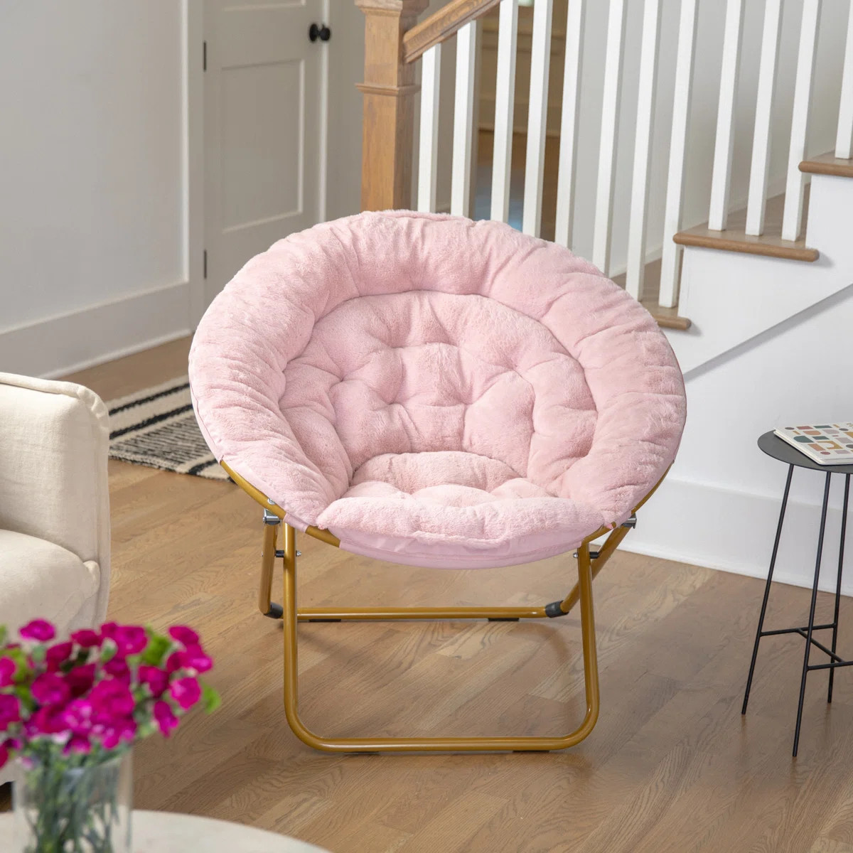 Gwen Folding XL Faux Fur Saucer Chair for Dorm or Bedroom | Wayfair North America