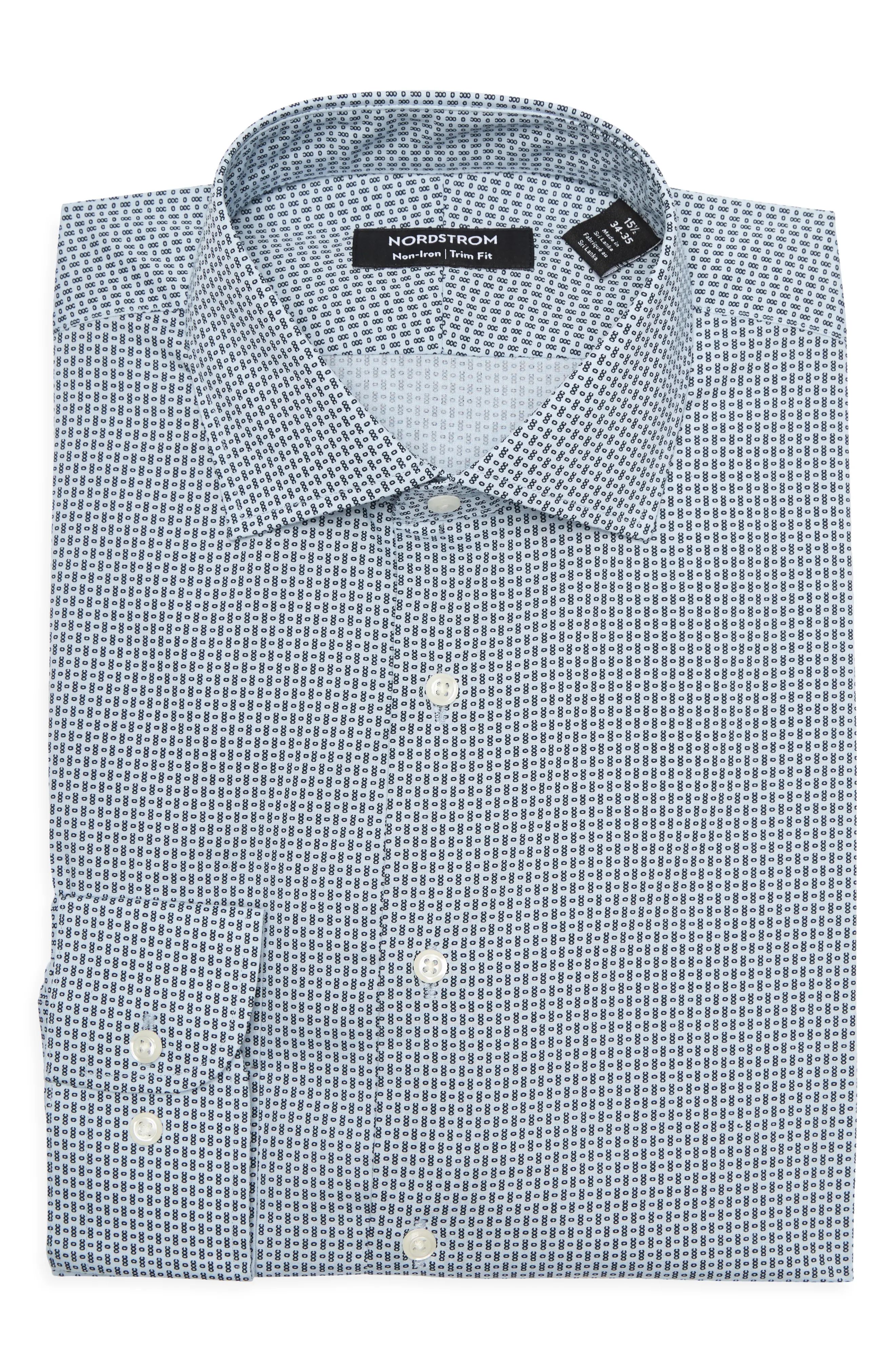 Nordstrom Trim Fit Non-Iron Dress Shirt in Blue- Navy Micro Chr at Nordstrom, Size 17.5 - 34 | Nordstrom