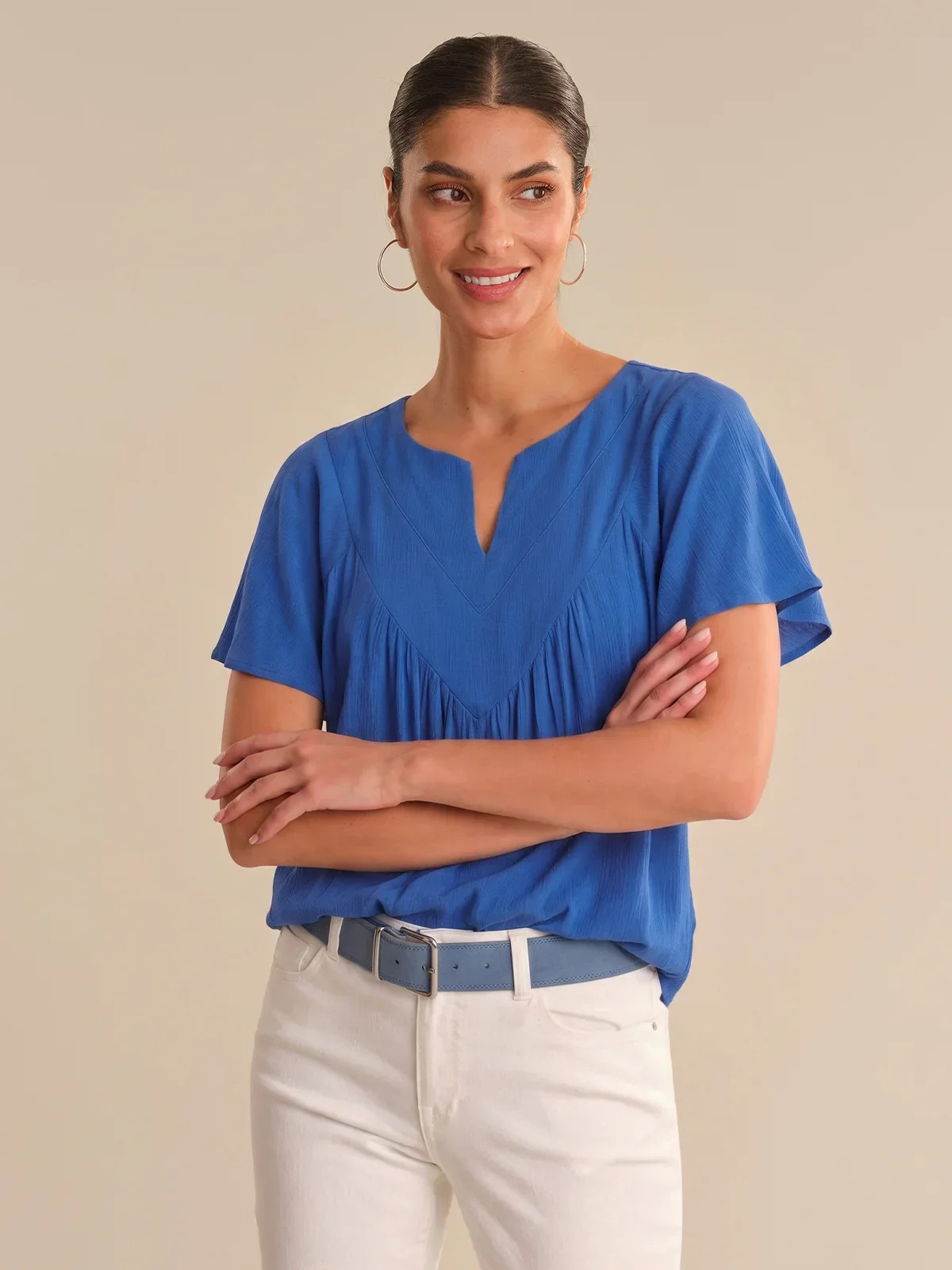 89th & Madison Split Neck Flutter Sleeve Blouse | 89th + Madison