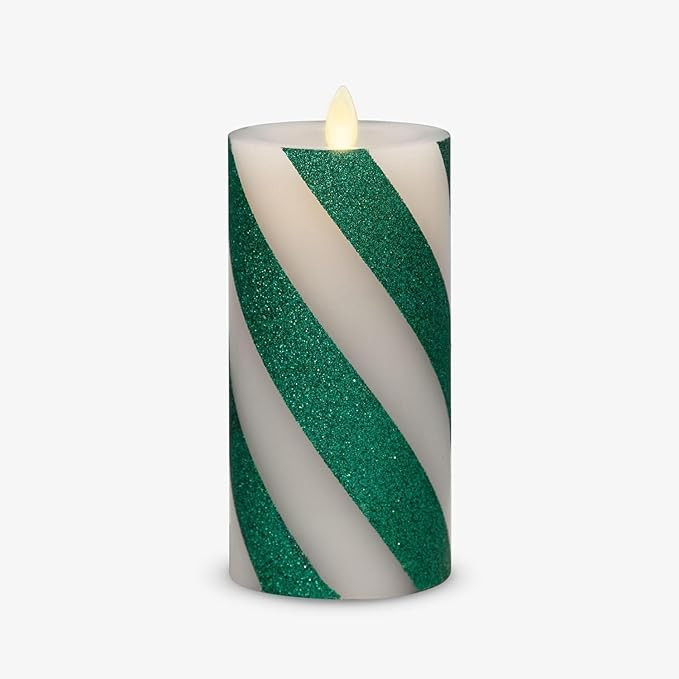 Luminara Candy Cane Flameless Moving Flame LED Candle (6.5-inch) Real Wax with Green Wide Glitter... | Amazon (US)