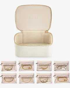 VLANDO Travel Jewelry Organizer with 8 Clear Velvet Zipper Pouches,White | Amazon (US)