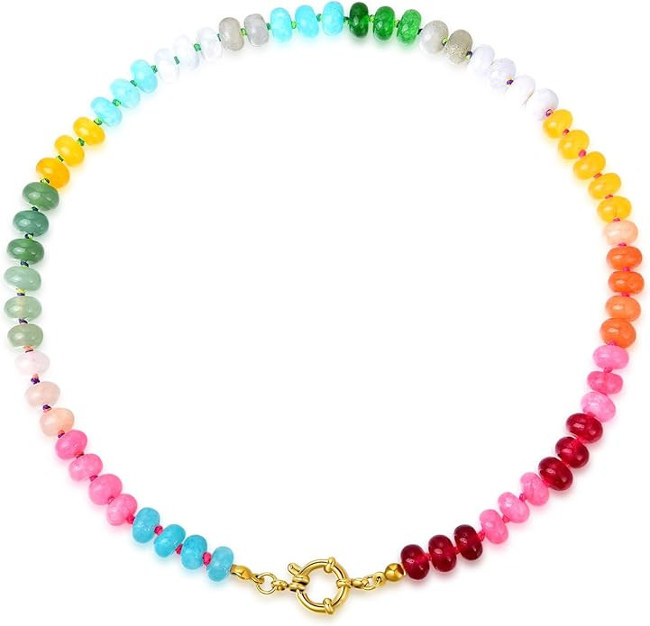 Beaded Gemstone Necklace For Women, Boho Beaded Choker Necklace, Rainbow Gemstone Beaded Necklace... | Amazon (US)
