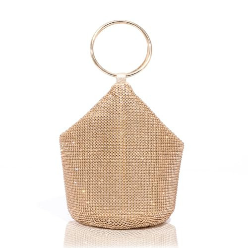 Rhinestone Top Handle Evening Bag for Women, Sparkly Clutch Purse Elegant Mini Bucket Handbag for Party Wedding Dinner (Gold) | Amazon (US)