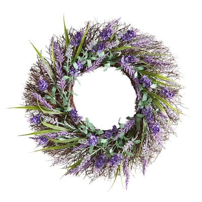 Click for more info about 22" Faux Green Leaves & Lavender Wreath