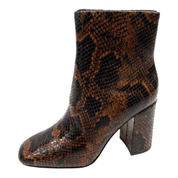 Ash Brown Snake Python Jade Square Toe Leather Block Heel Calf Boots 36 US 5 | Poshmark