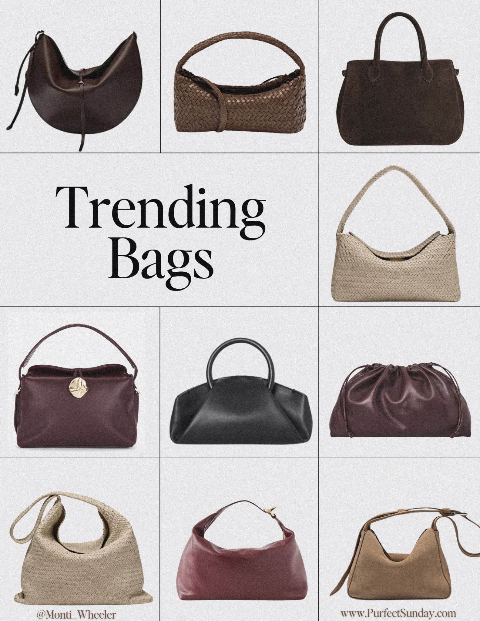 Trending Bags for Fall 
🍂🤎☕️

Woven bags, burgundy bags, handbags, purses, suede bags, leather bags. 


#LTKStyleTip #LTKItBag #LTKNYFW