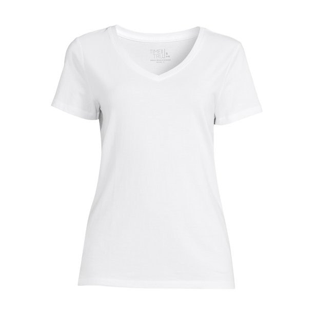 Time and Tru Women's V-Neck T-Shirt with Short Sleeves - Walmart.com | Walmart (US)