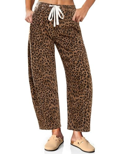 Vetinee Loose Fit Elastic Waist Jeans for Women Comfy Jeans for Women Womens Leopard Print Pants Womens Leopard Pants Brown Cheetah Medium | Amazon (US)