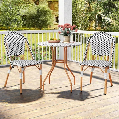 3 Piece french Table Chair Set Outdoor Wicker Round Table & 2 Dining Chairs | Wayfair North America