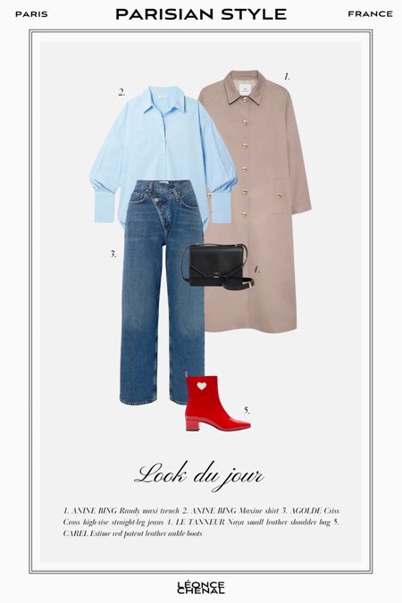 How to Style a Trench Coat à la Parisienne

1. Anine Bing Randy maxi trench
2. Anine Bing Maxine shirt
3. Agolde Criss Cross high-rise straight-leg jeans
4. Le Tanneur Naya small leather shoulder bag
5. Carel Estime red patent leather ankle boots

#LTKworkwear #LTKstyletip #LTKSeasonal
