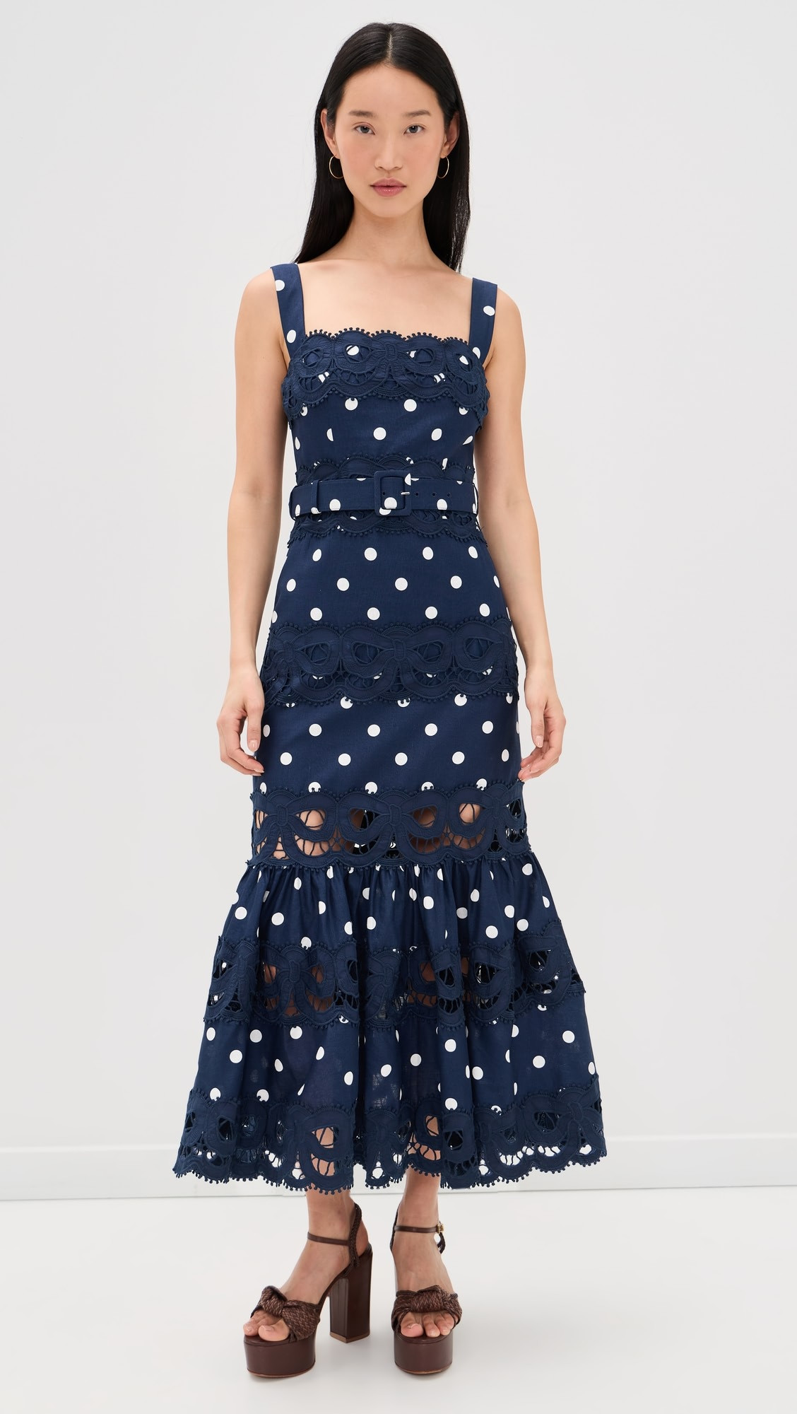 Navy Polka Dot Midi Dress | Shopbop