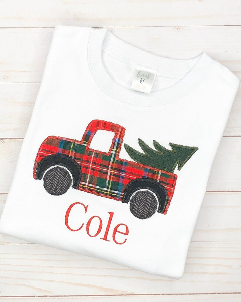 Toddler boy Christmas plaid personalized truck long sleeve | Etsy | Etsy (US)