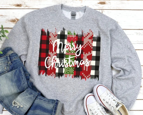 Merry Christmas Shirt, Buffalo Plaid Christmas Shirt, Womens Christmas Shirt, Christmas Sweater f... | Etsy (US)