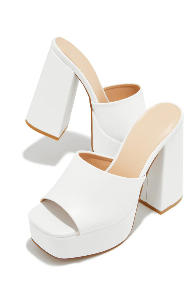 Miss Lola | Emily White Platform Block Heel Mules | MISS LOLA