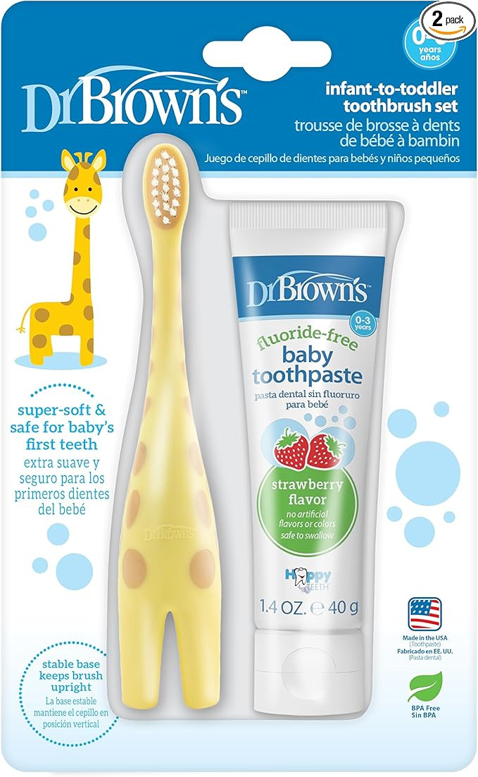 Dr. Brown's Infant-to-Toddler Training Toothbrush Set with Fluoride-Free Baby Toothpaste, Strawbe... | Amazon (US)