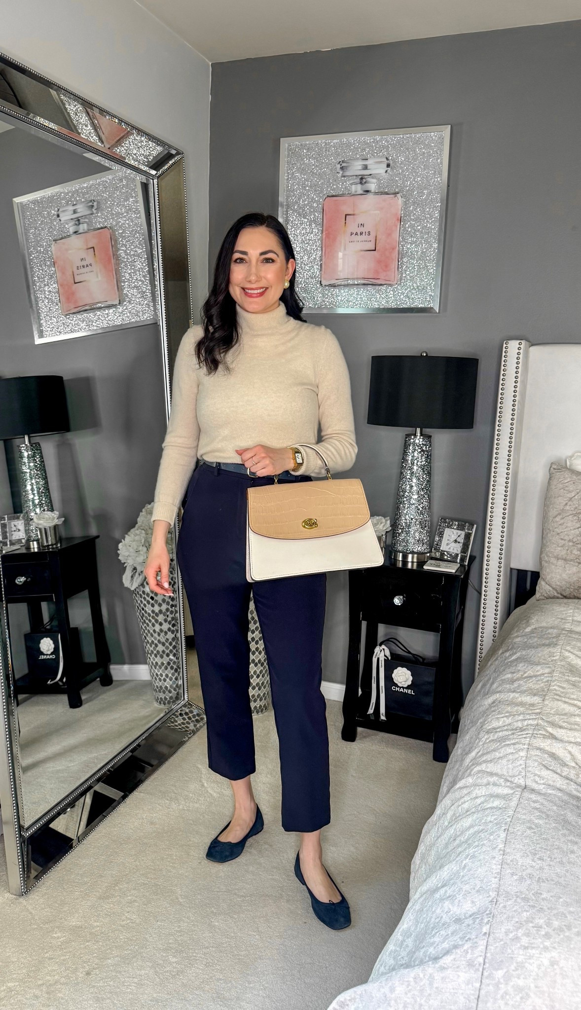 Business casual work outfit 💙

Cream turtleneck sweater 
Navy pants 
Navy ballet flats 

Work wear 
Office outfit 

#LTKSeasonal #LTKWorkwear