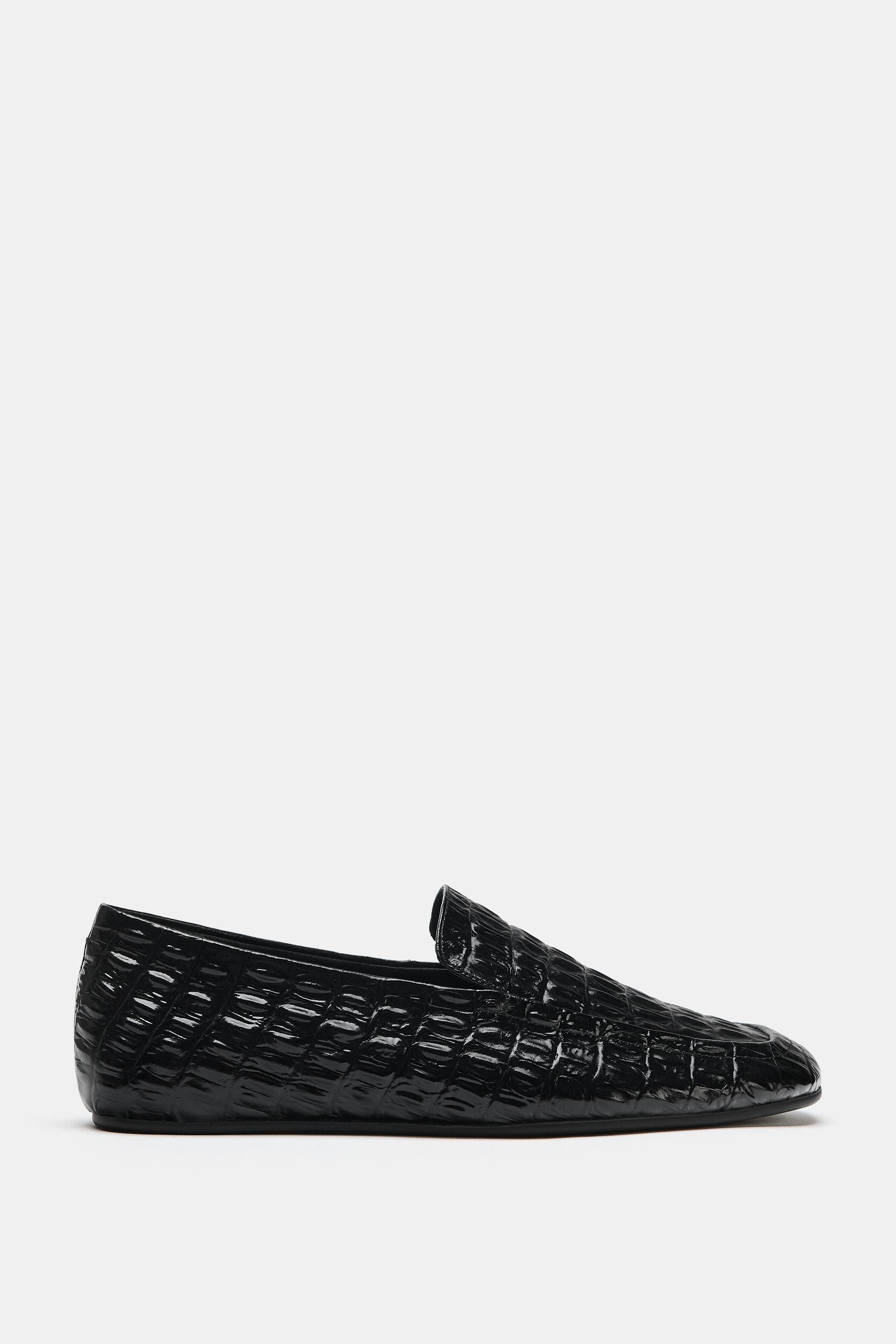 Zara - Textured Leather Loafers Limited Edition - Black - 6 - Woman | Zara US