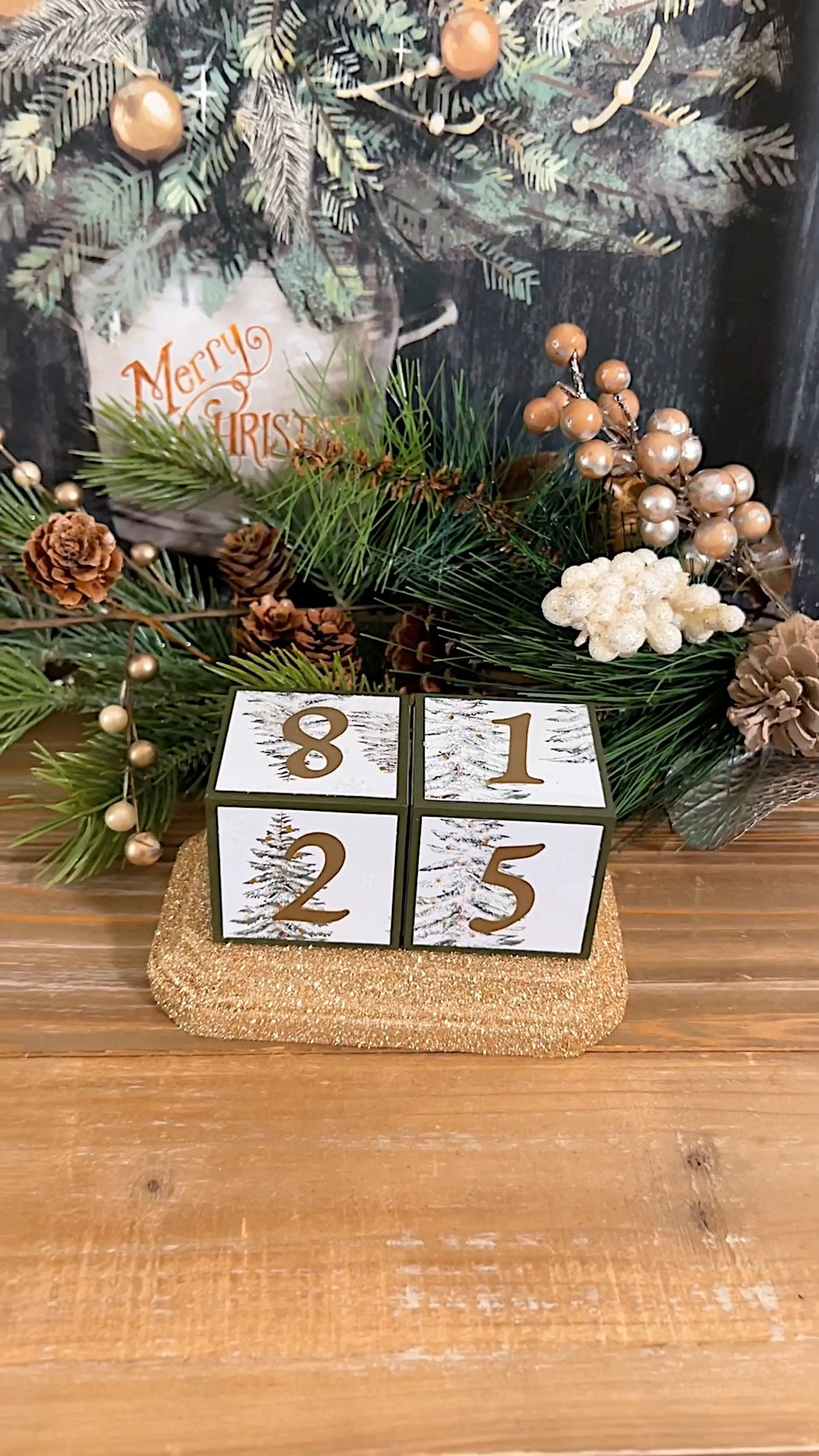 DIY Christmas Countdown Calendar. 

Supplies:

Two 2” wooden cubes
One 3”x5” wooden plaque
Acrylic Craft Paint
Glitter (optional)
Modge Podge or glue
1.5” number stickers
Scrapbook Paper
Scissors or paper cutter
Foam Paint Brush or bristle paint brush

Directions:

-Paint the cubes and plaque. Let dry. 
-Cut the scrapbook paper into twelve 1 3/4” squares. 
-Put a coat of Modge Podge or glue on the back of each scrapbook paper square and attach to the center of each side of the cubes. 
-Attach the number stickers to the cubes as follows:
Cube One: 0,1,2,3,4,5
Cube Two: 0,1,2,6,7,8 
You’ll use the Number 6 side as Number 9
Optional Step: Paint a layer of Modge Podge  over the cubes to add a protective barrier and shine. I sprayed clear acrylic spray paint over my glitter base to prevent glitter fallout.

#LTKU #LTKVideo #LTKSeasonal