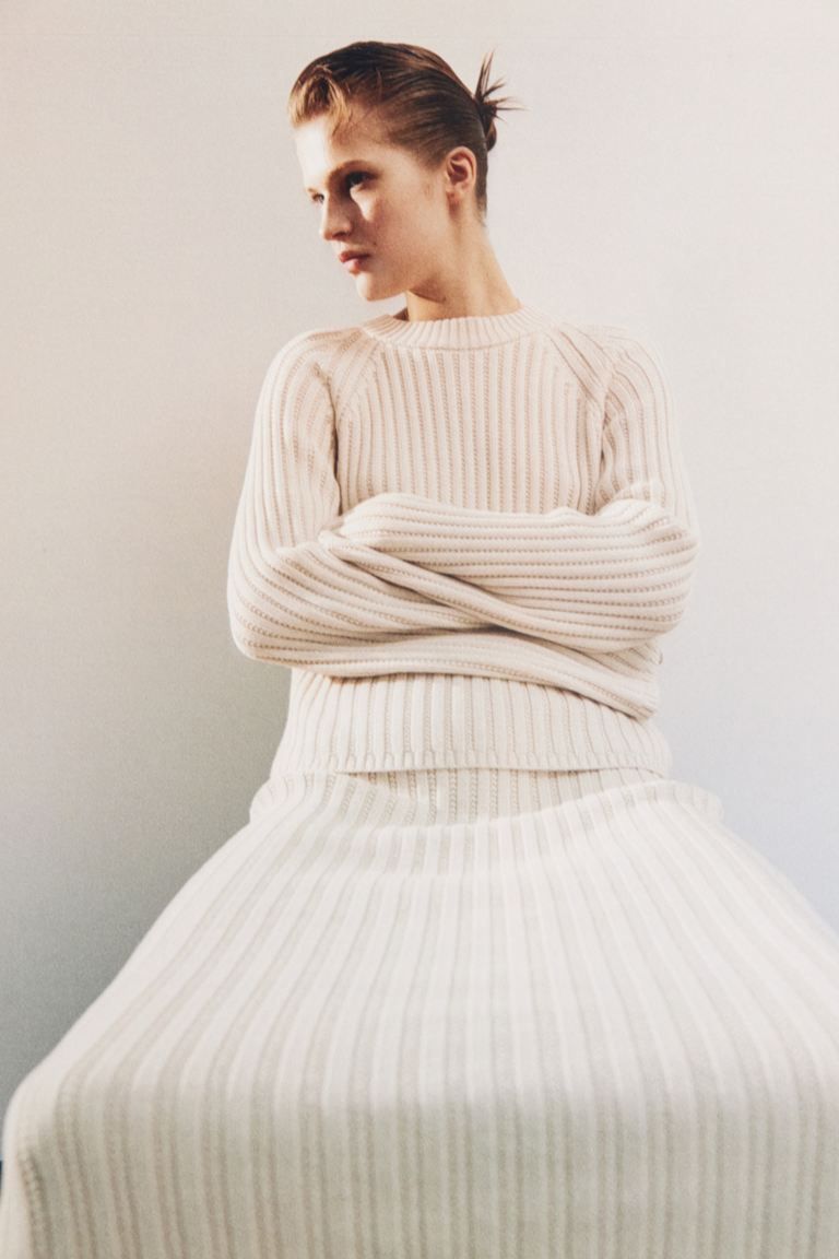 Rib-knit cotton jumper - Light beige - Ladies | H&M GB | H&M (UK, MY, IN, SG, PH, TW, HK)