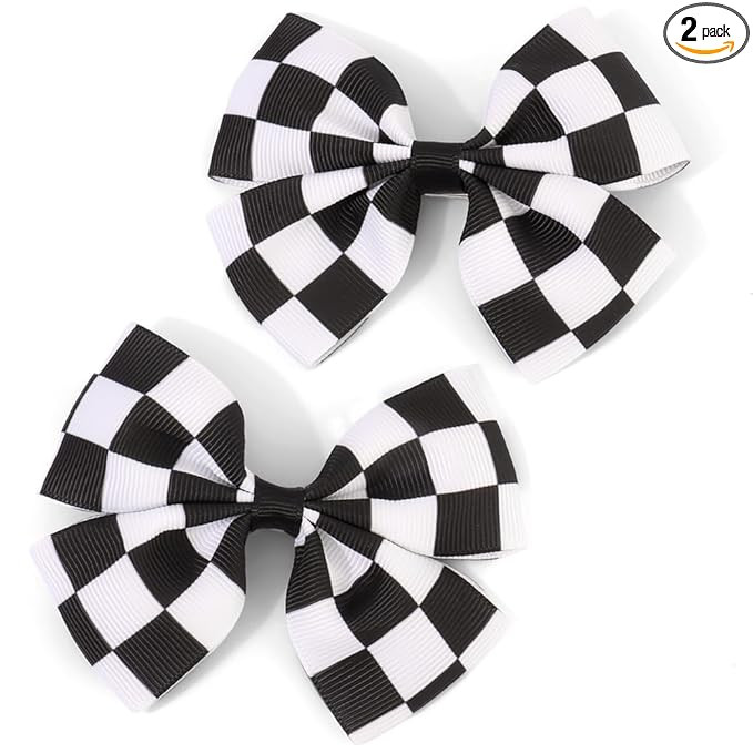 Ahoney Checkered Hair Bow Clips 3.5 Inch Pigtail Bow for Girls Women Outfit Black and White Flag ... | Amazon (US)