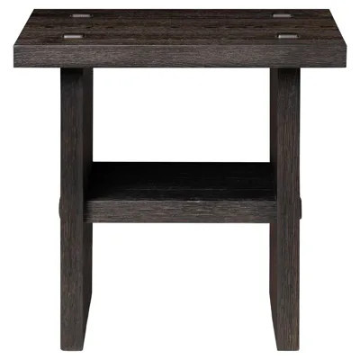 Zeno Smoked Black Resawn Oak End Table | Kathy Kuo Home