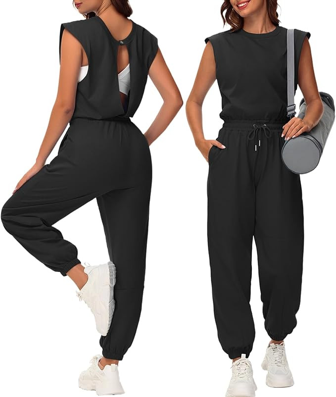 Tanou Open Back Jumpsuits for Women Casual One Piece Jumpsuit Womens Loose Sleeveless Rompers wit... | Amazon (US)