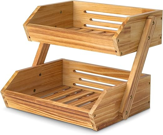 Merysen 2 Tier Wooden Fruit Basket For Kitchen, Bread Vegetable Fruit Basket Bowl Stand, Farmhous... | Amazon (US)
