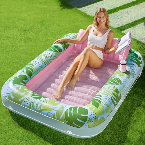 SLOOSH Inflatable Tanning Pool Lounger Float, 70" x 46" Pool Floats Adult with Pillow, 4 in 1 Suntan Tub Raft Floatie,Sunbathing Bed Lounge for Water Blow Up Kids Ball Pit Party Gifts, L-Cyan Pink | Amazon (US)