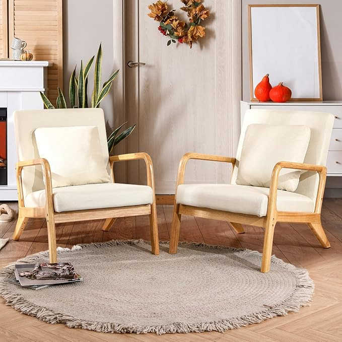ELUCHANG Mid-Century Modern Accent Chair with Lumbar Pillow, Linen Fabric Comfy Lounge Side Uphol... | Amazon (US)