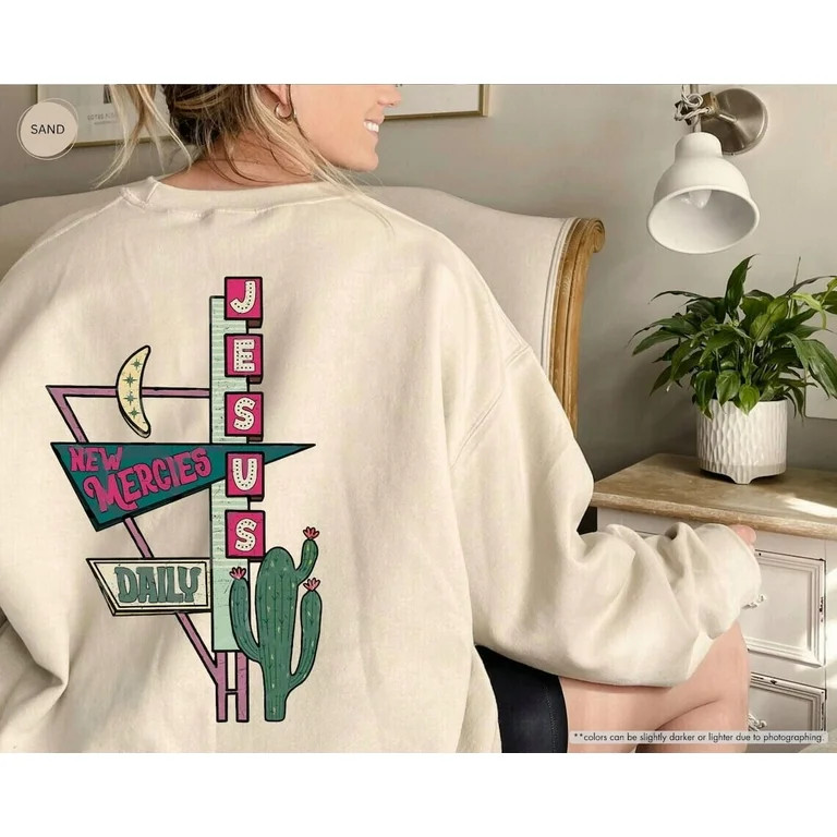 Boho Christian Sweatshirt, Jesus Mercies , Western Bible Verse Gift, Christian Mom Gift, Faith Ba... | Walmart (US)