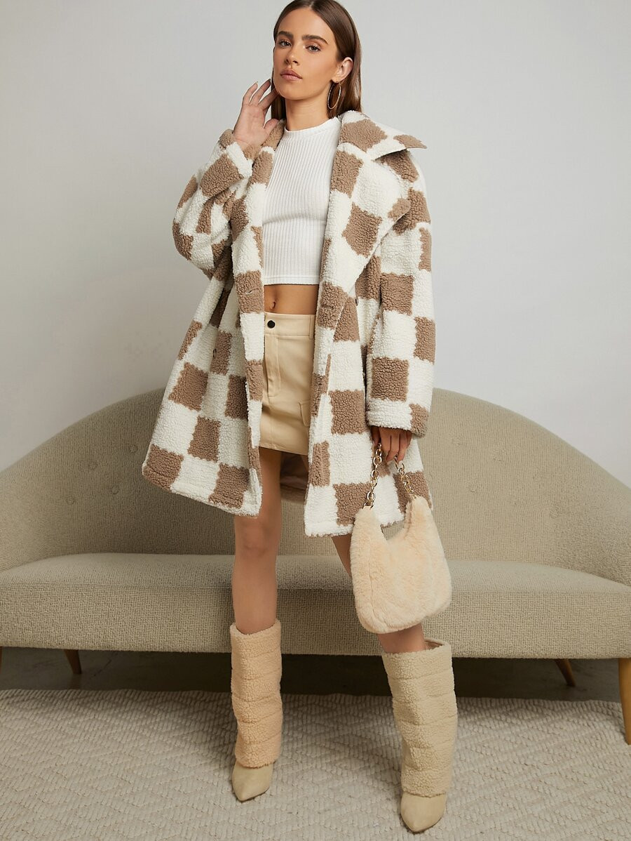 SHEIN Unity Notched Collar Plaid Teddy Coat
   
      SKU: sw2208031245200220
          (12 Revie... | SHEIN